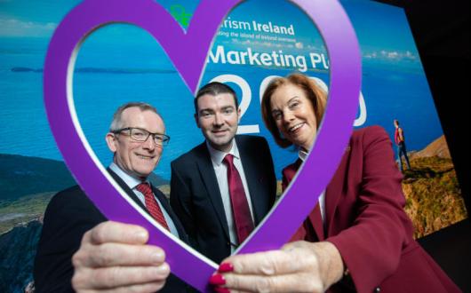 Tourism Ireland boss Niall Gibbons, tourism minister Brendan Griffin and chair Joan O'Shaughnessy