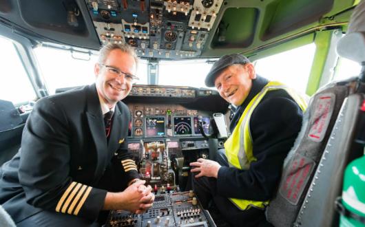 Eddie Morrison with Jet.com captain Martin Beaton in the aircraft