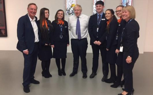Hays Travel staff with Boris Johnson