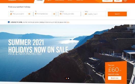 EasyJet Holidays has placed its winter 2020/21 and summer 2021 holidays on sale