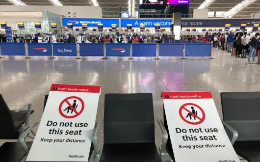 Clear signage at Heathrow enforced social distancing