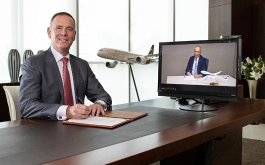 Etihad group chief executive Tony Douglas (left) with El Al chief executive Gonen Usishkin signed the MOU virtually