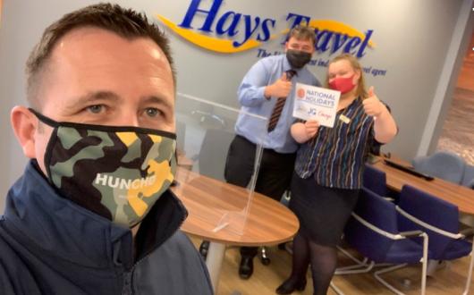 L-R: Flexi Reps' Simon McDermott with Hays Travel Rochdale travel consultants Luke Lockwood and Mollie Ince