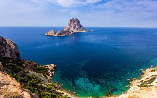 View of Es Vedra island off the south-west coast of Ibiza