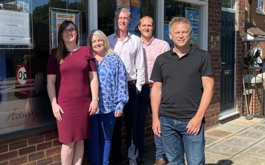 Grant Shapps met with the team at Off Broadway Travel in his constituency (Credit: Off Broadway Travel/Twitter)
