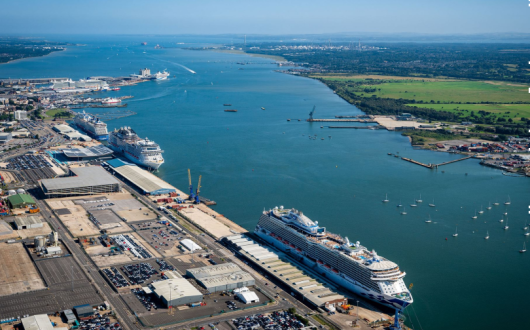 The view from Southampton’s western docks as five ships welcomed passengers