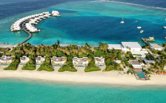 The new resort features 67 beach and over-water villas in one-, two- and three-bedroom configurations