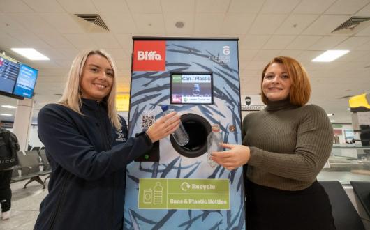 (From left) Kirsty Webster, Glasgow airport's sustainability manager, and Michelle Devilin, Biffa's corporate account manager for Glasgow airport