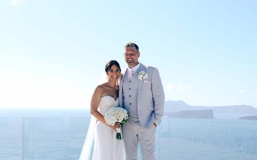 Advantage Travel Partnerships' Sonia Michaels and her husband James in Santorini on their wedding day