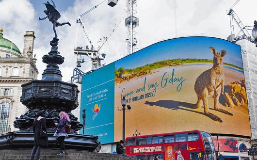 Tourism Australia's ad shines over Piccadilly Circus (Credit: David Parry, PA)