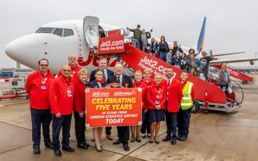 Jet2 celebrated five years' flying from Stansted and Birmingham on Wednesday (30 March)
