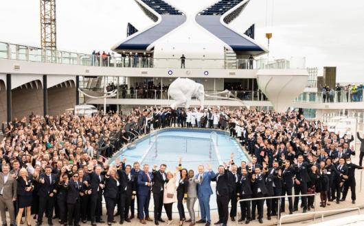 Around 1,400 crew members from more than 60 different countries joined Celebrity Cruises bosses for the handover of Celebrity Beyond
