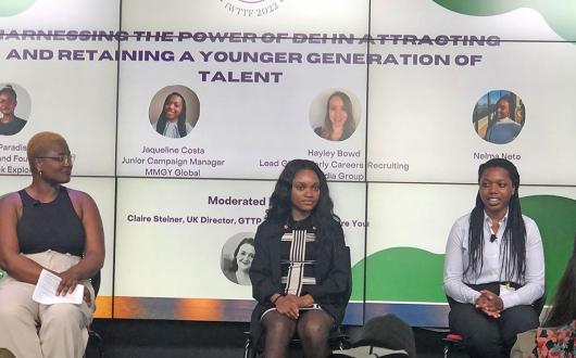 Paradis (left) on a panel at the Women in Travel forum