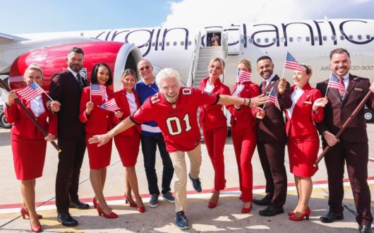 Richard Branson and Virgin Atlantic chief Shai Weiss boarded the airline's inaugural flight from Heathrow to Tampa
