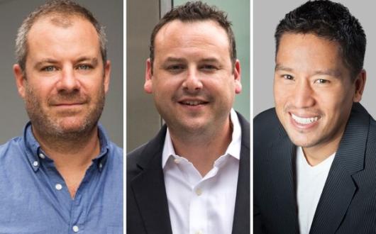 L-R: Jeff Russill, G Travel Community chief executive; Ben Perlo, G Adventures president and chief executive; Bruce Poon Tip