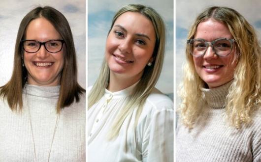 Sales team recruits Sarah Slocomb (left) and Lydia Groom (right) with polar specialist Kasey Green (centre)