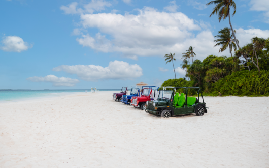 A new fleet of electric mokes for guests at the Beach House Collection, Siyam World Maldives