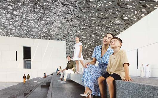 Visitors can admire the Dome of Light that tops the Louvre Abu Dhabi