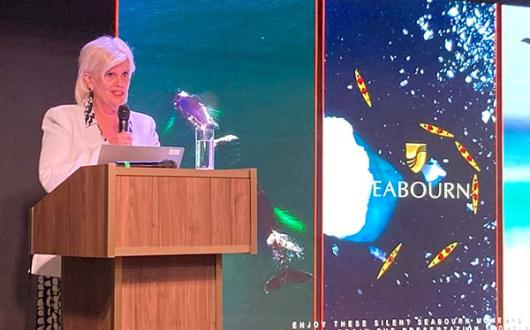 Lynn Narraway spoke during a trade event in Tilbury onboard Seabourn Venture