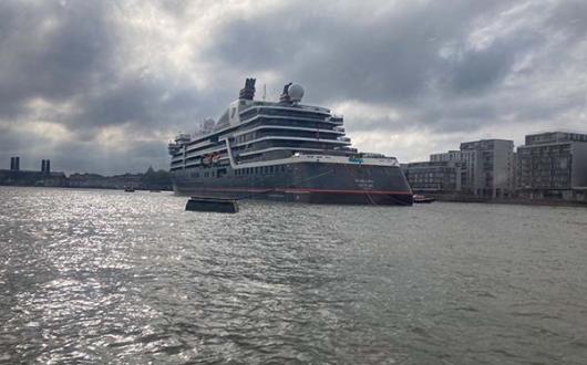 Seabourn Venture on the Thames during its maiden call to Greenwich on 12 May 
