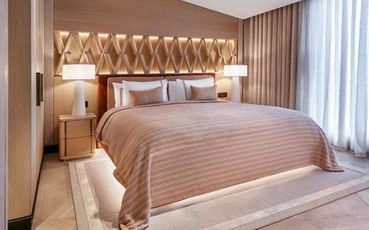 Rooms at Vakko Hotel & Residences showcase the luxury brand's sleek, sharp interior design