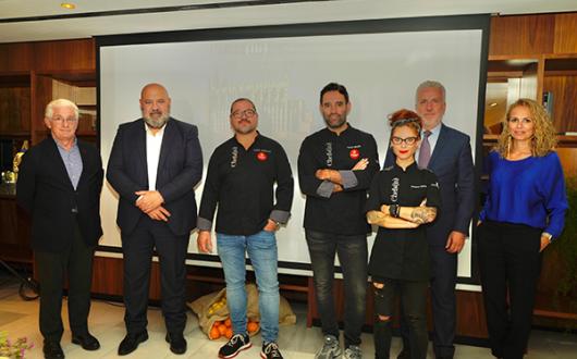 (L-R) Manuel Butler, director of the Spanish Tourist Office (UK); Jaime Martinez, mayor of Palma; chef Adrian Quetglas; mixologist Matias Iriarte; chef Adriana Salvador; Pedro Homar, MD of Palma Tourist Board; Victoria Mullet, coordinator of tourism and hospitality at Palma City Council