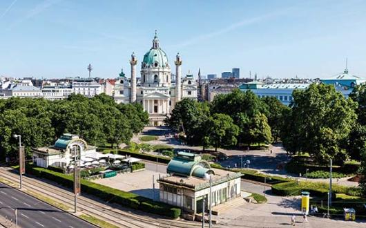 Karlsplatz is one of the largest squares in Vienna