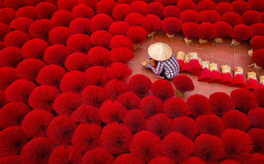 Drying Incense sticks in Hanoi, Vietnam 