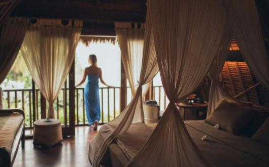 Woman in luxury resort 