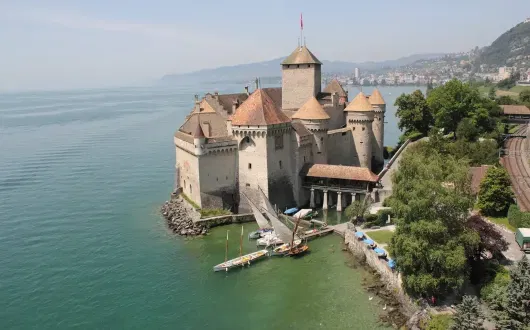 The medieval Chillon Castle, located on Lake Geneva