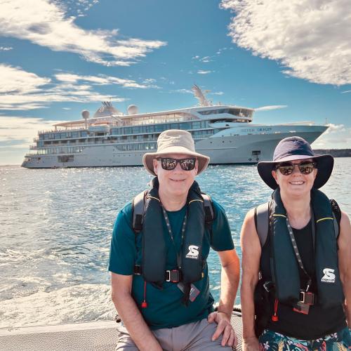 Andara Travel co-director Dave Allen with his wife Lesley on their cruise to the Galapagos Islands with Silversea
