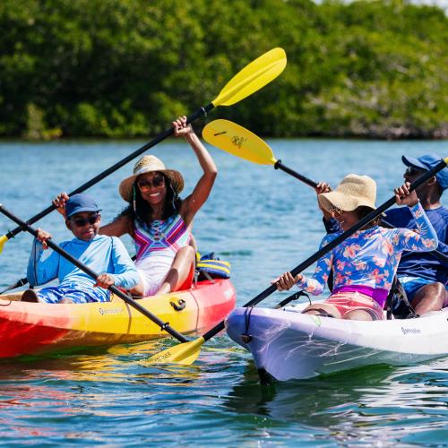 Family kayaking in Florida Bay Key Largo 