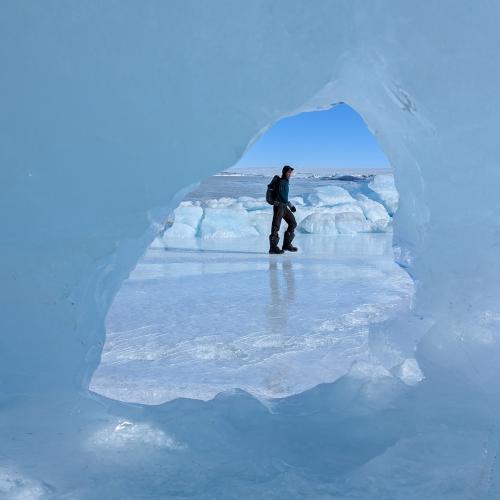 Man hiking in Antarctica