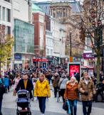 A busy high street scene in the UK