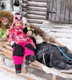 A family enjoy a sleigh ride in Lapland