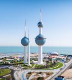 An aerial photograph of the Towers along the coast of Arabian Gulf Street, Kuwait