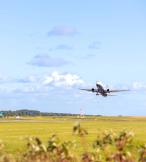 An aircraft takes off from Leeds Bradford airport