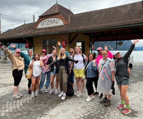 TTG Sustainable Travel Ambassadors in Training outside Vitznau Station in Lausanne
