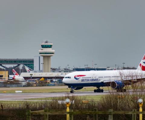 A British Airways flight prepares to depart Gatwick airport