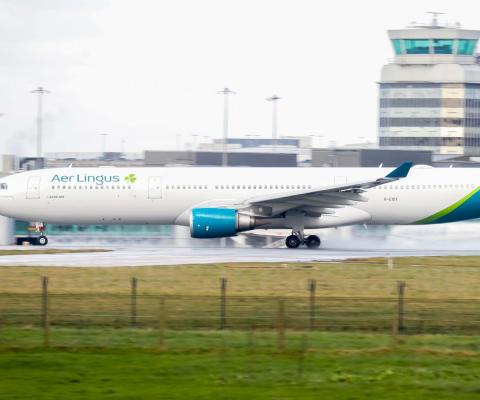 An Aer Lingus A330 taking off from Manchester airport