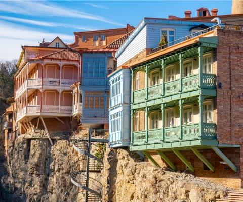 Balconies over gorge in Tbilisi