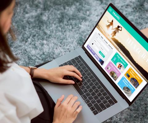 Woman browsing a travel website