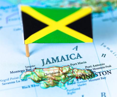 Map of Jamaica with Jamaica flag