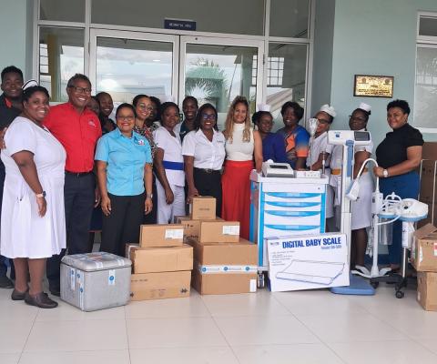 The team pictured with the life-saving medical equipment and resources