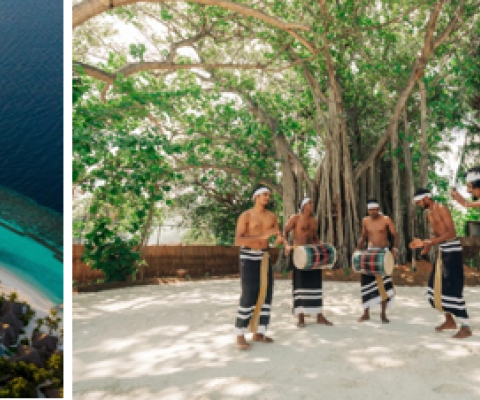 Nova Maldives island, Holhuashi ceremony at Nova, and friends sharing drinks at Nova's beach
