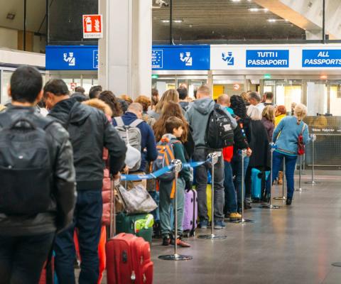 Long queue at passport control