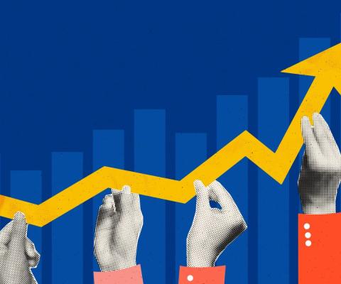 A graphic trending upwards supported by hands