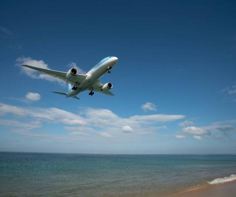 Tui plane flying over beach