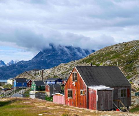 Greenland, colourful houses and sea 
