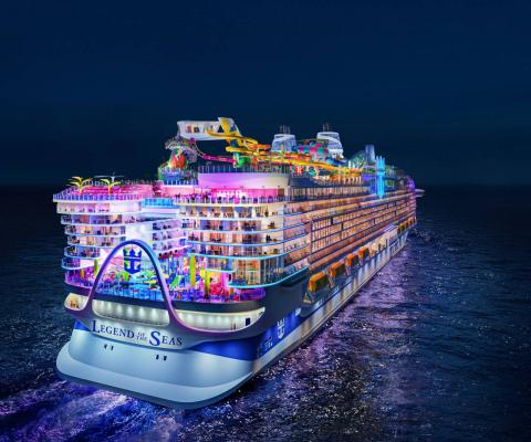 Cruise ship Legend of the Seas lit up at night